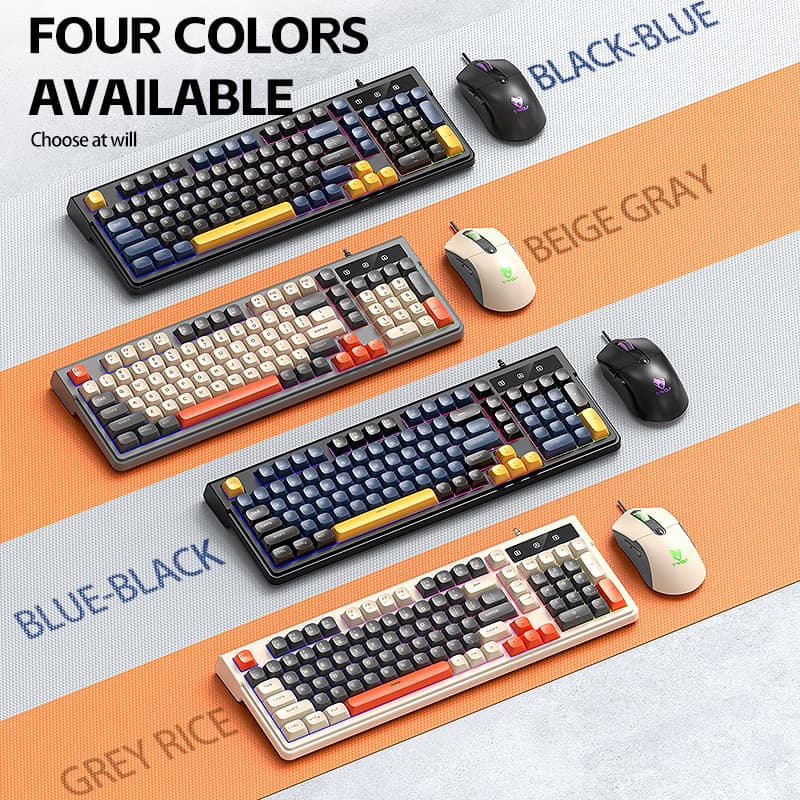 T-WOLF Thunder Wolf TF330 Gaming Keyboard and Mouse Set Customizable Esports Illuminated Tri-Color Silent Russian