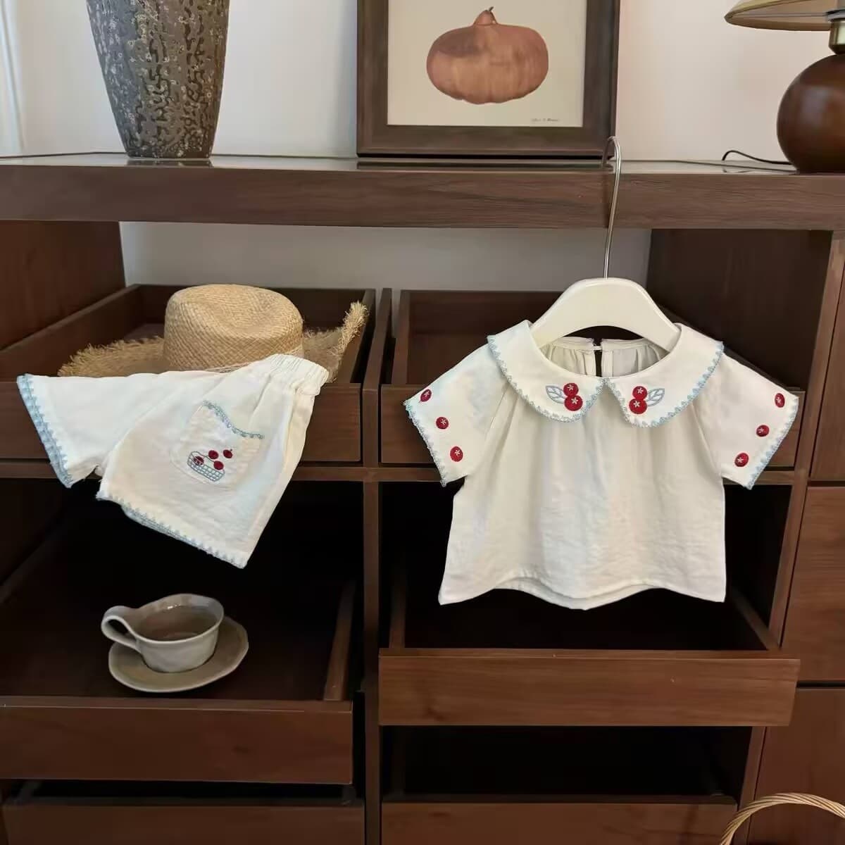 Baby Girl Cute Peter Pan Collar Embroidery Set 2026 Summer Short Sleeve Shorts Two-Piece Set Sweet Fashionable Outfit