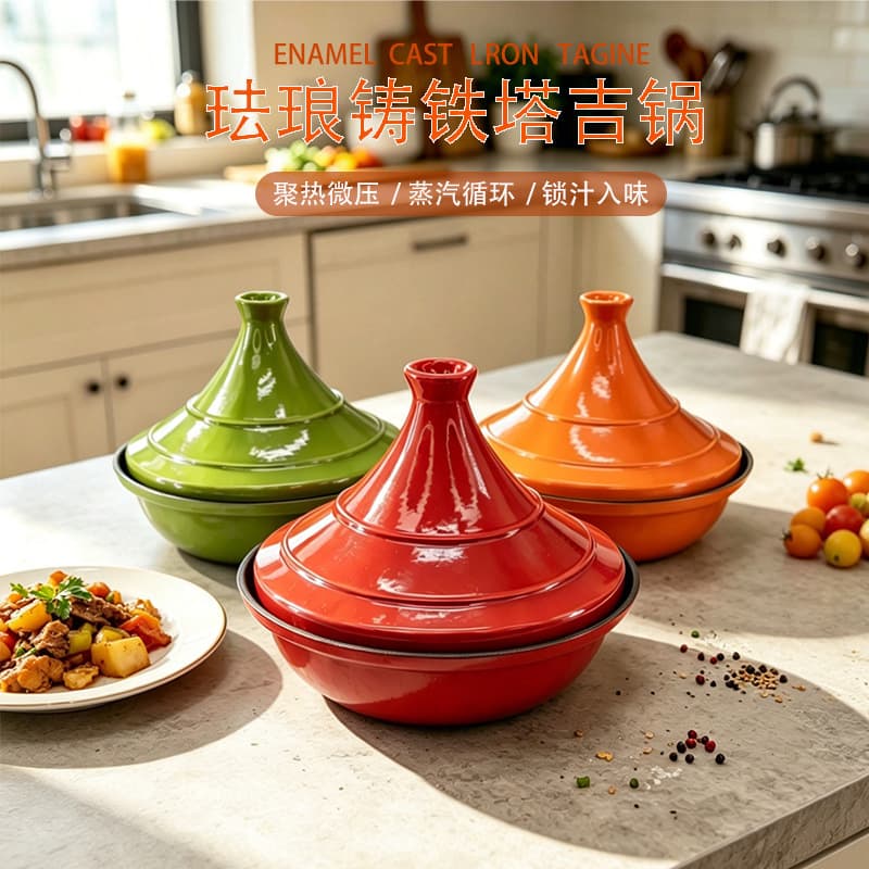 Cross-Border Special Enamel Cast Iron Pot, Tagine Pot, Clay Pot, Heat-Resistant Casserole Pot, Dry-Burning Stew Pot, High-Temperature Soup Pot