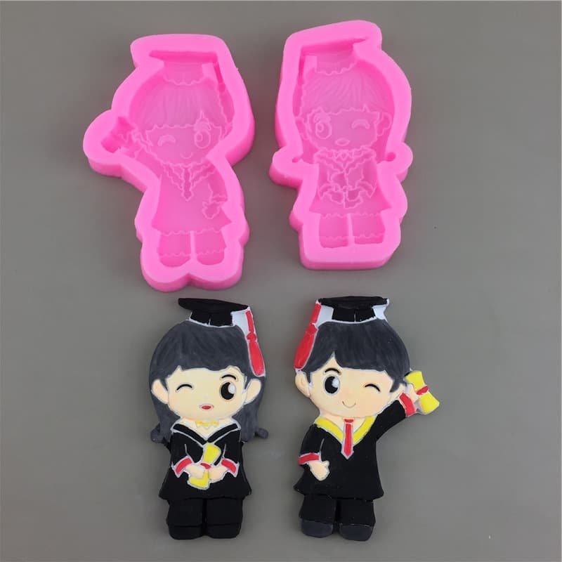 Graduation Season PhD Boy and Girl Silicone Mold Fondant Chocolate Egg Plaster Resin Decoration Tool Cake Mold