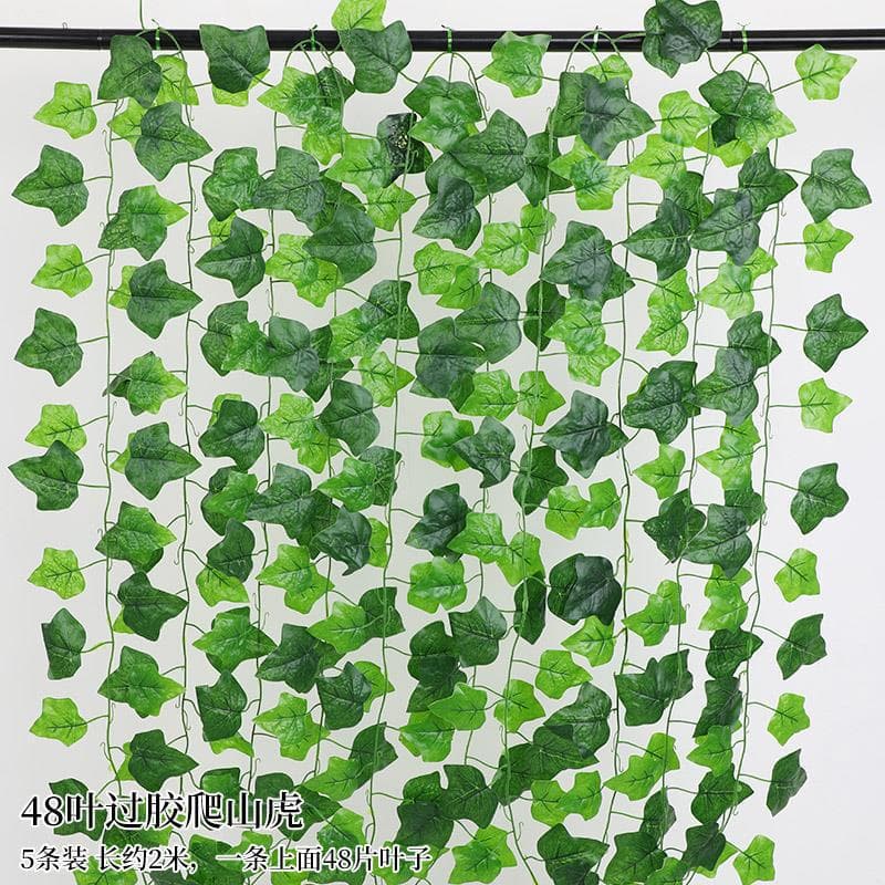 Artificial Decorative Cover Green Vine Plant Fake Leaves Plastic Flowers for Downspout Air Conditioner Pipe Green Leaf Vine