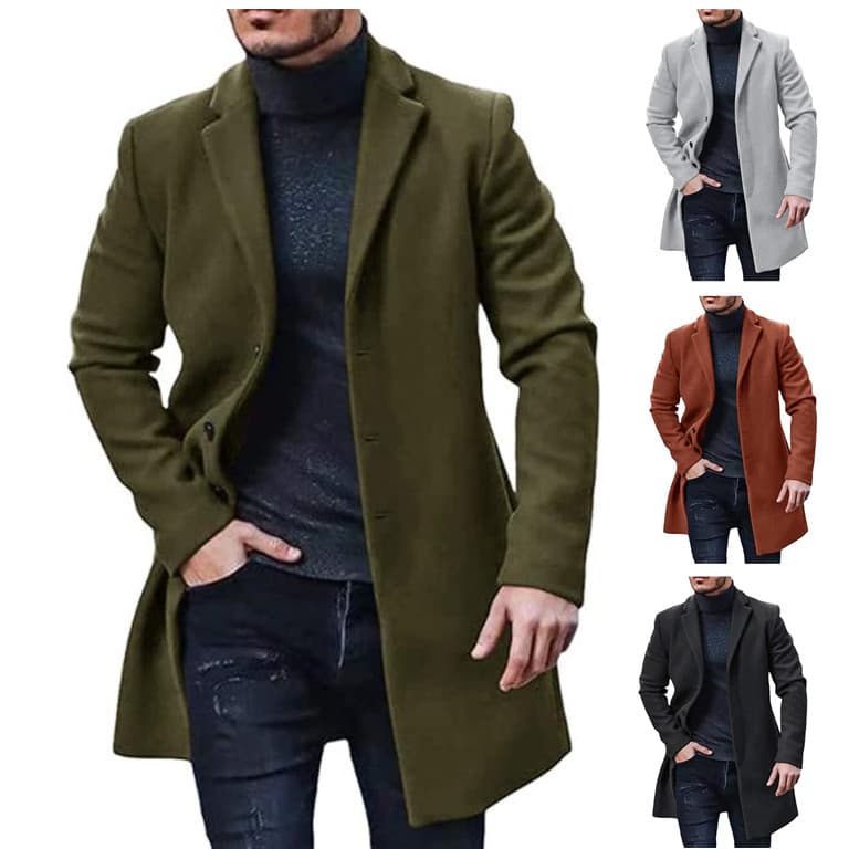Cross-Border Men's Coat 2022 New Arrival Wish Wool Jacket Europe Station Amazon Trench Coat AliExpress Multi-Color Multi-Size