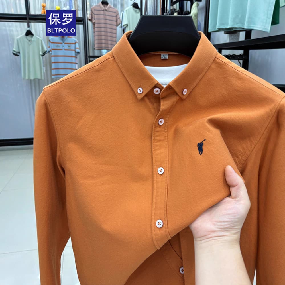 Paul Men's Pure Cotton Long Sleeve Shirt 2025 Fall New Style Solid Color Casual Business Formal White Shirt Men's Wear