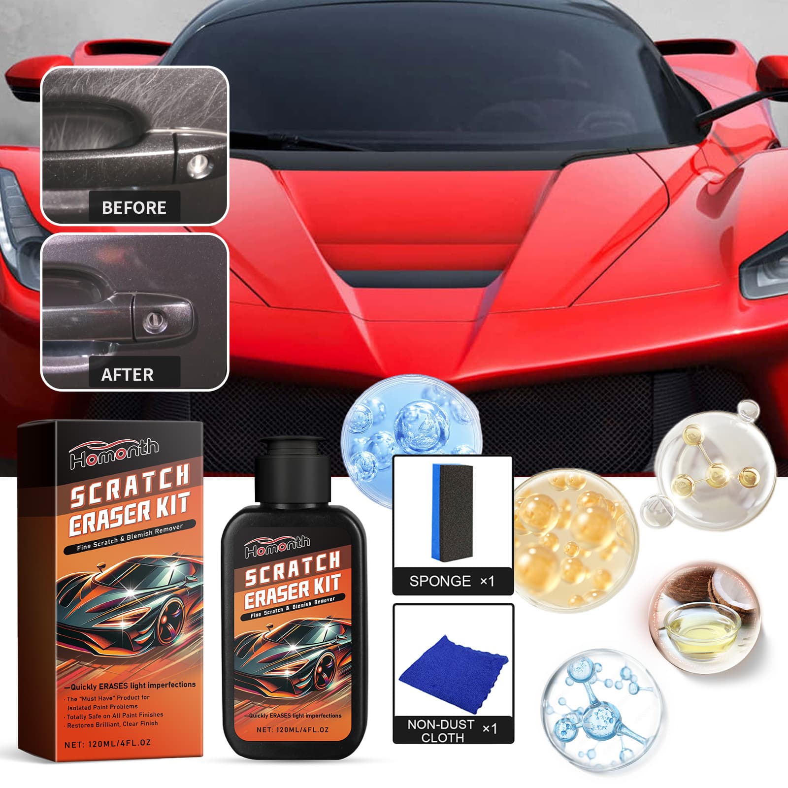 Homonth Scratch Eraser Kit Car Paint Scratch Polishing and Repair Paste