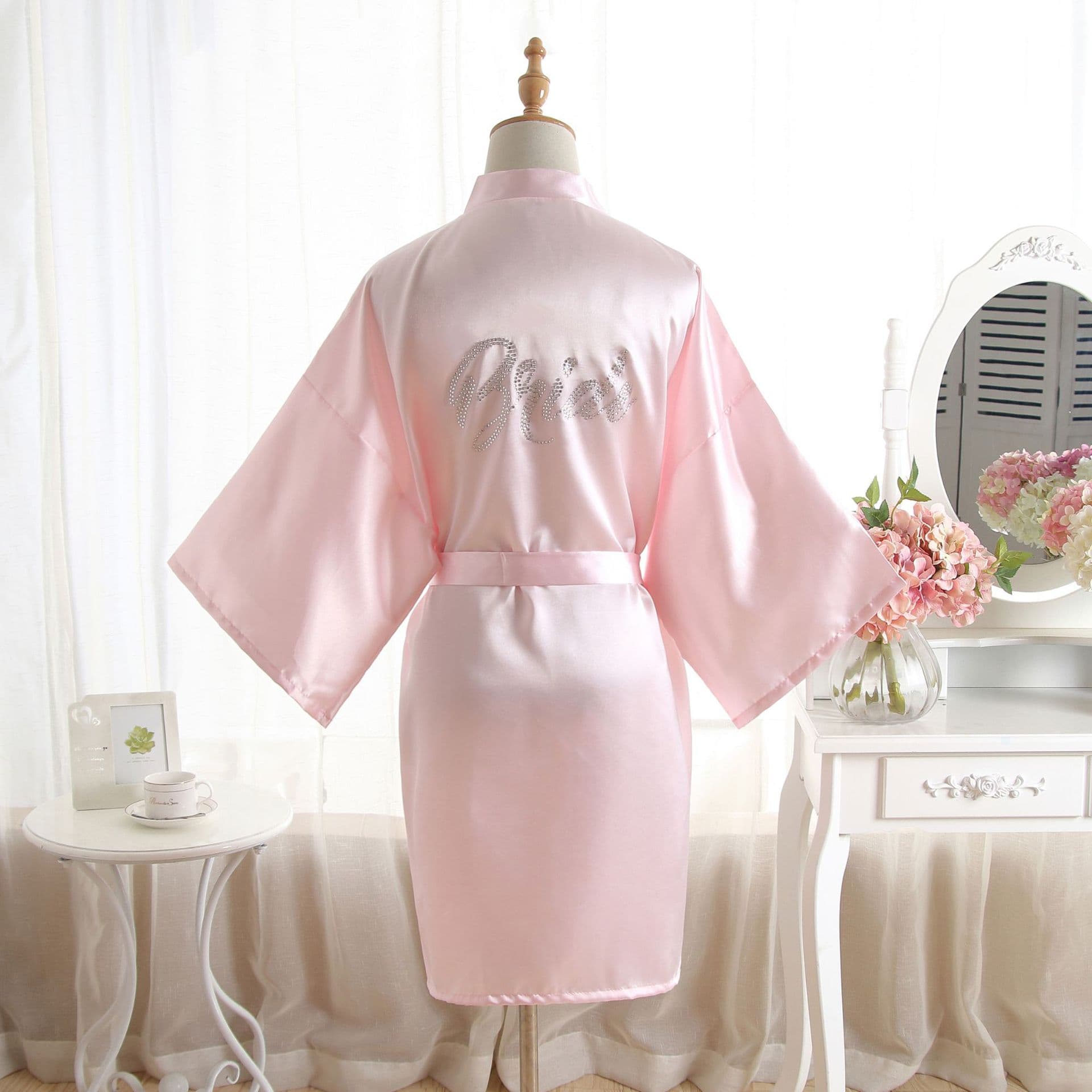 Hot-Selling Solid Color Rhinestone Bride Morning Robe Makeup Robe Wedding Sleepwear Women's Faux Silk Cardigan