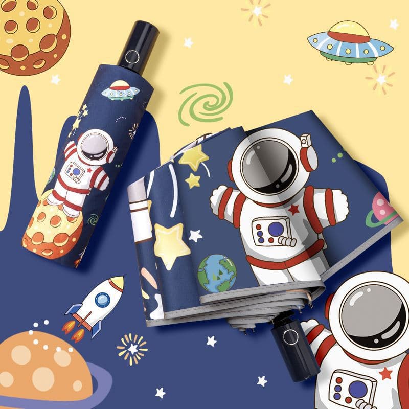 Anti-Rebound Children's Umbrella for Boys and Girls, Elementary School Students' Astronaut-Themed Dual-Use Automatic Plastic Rain and Sun Umbrella