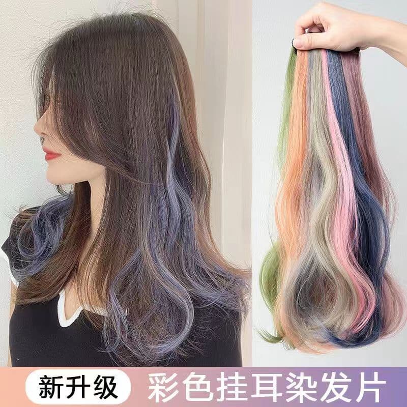 Colored ear-hanging dyed wigs for women with curly hair, natural one-piece dyed hair extensions for long curly hair