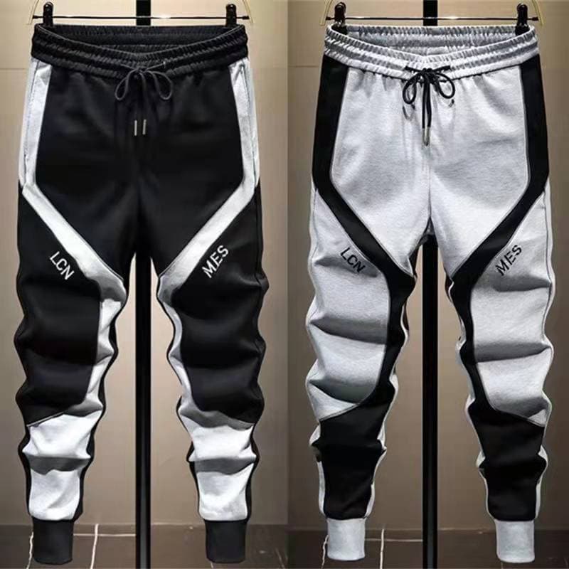 Casual pants men's large size Korean style trendy loose fat sweatpants men's leg binding splicing student sports pants men's clothing