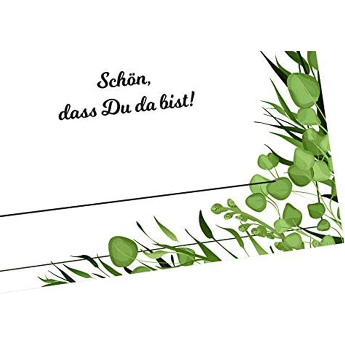 Eucalyptus Wedding Place Card with German Welcome Greeting for Guest Seating, Wedding Banquet Party