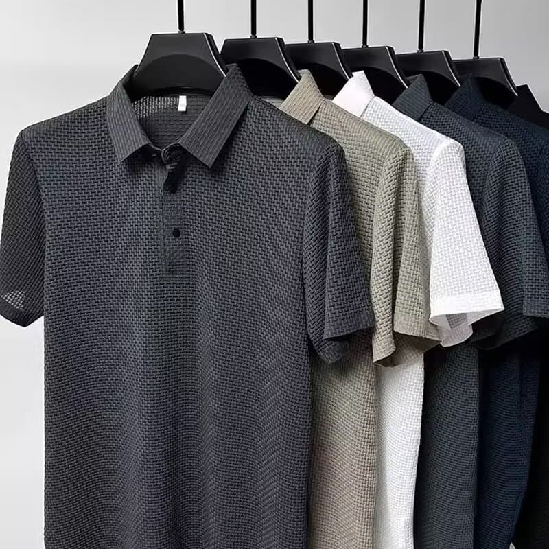 Cross-Border Summer New Bamboo Joint Men's High-End Polo Shirt Premium Short Sleeve T-Shirt Breathable Turn-Down Collar Casual Trend