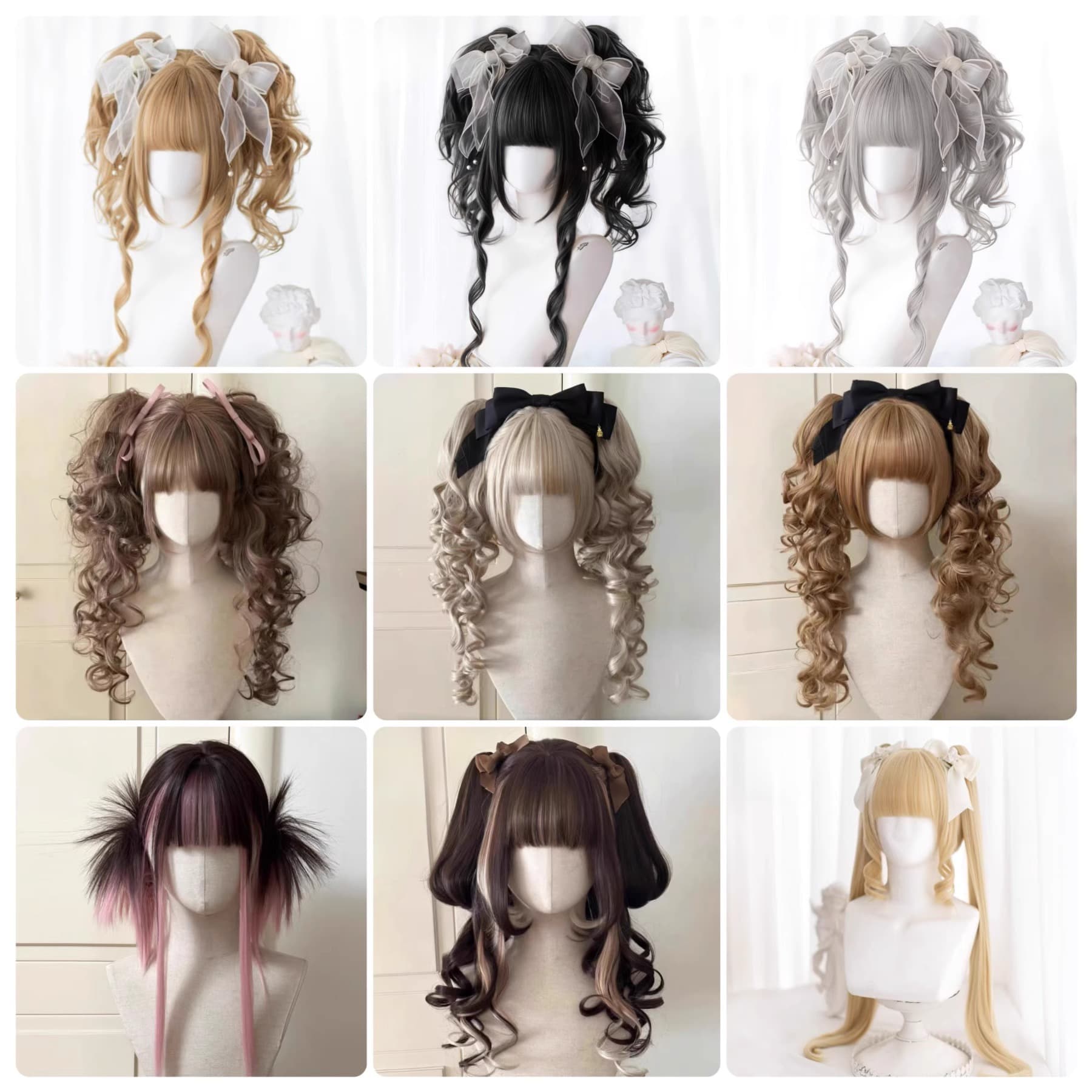 Lolita Wig Collection Ancient Himeji Girl Double Ponytail Tiger Mouth Clip Daily Retro Harajuku Full Top Headgear