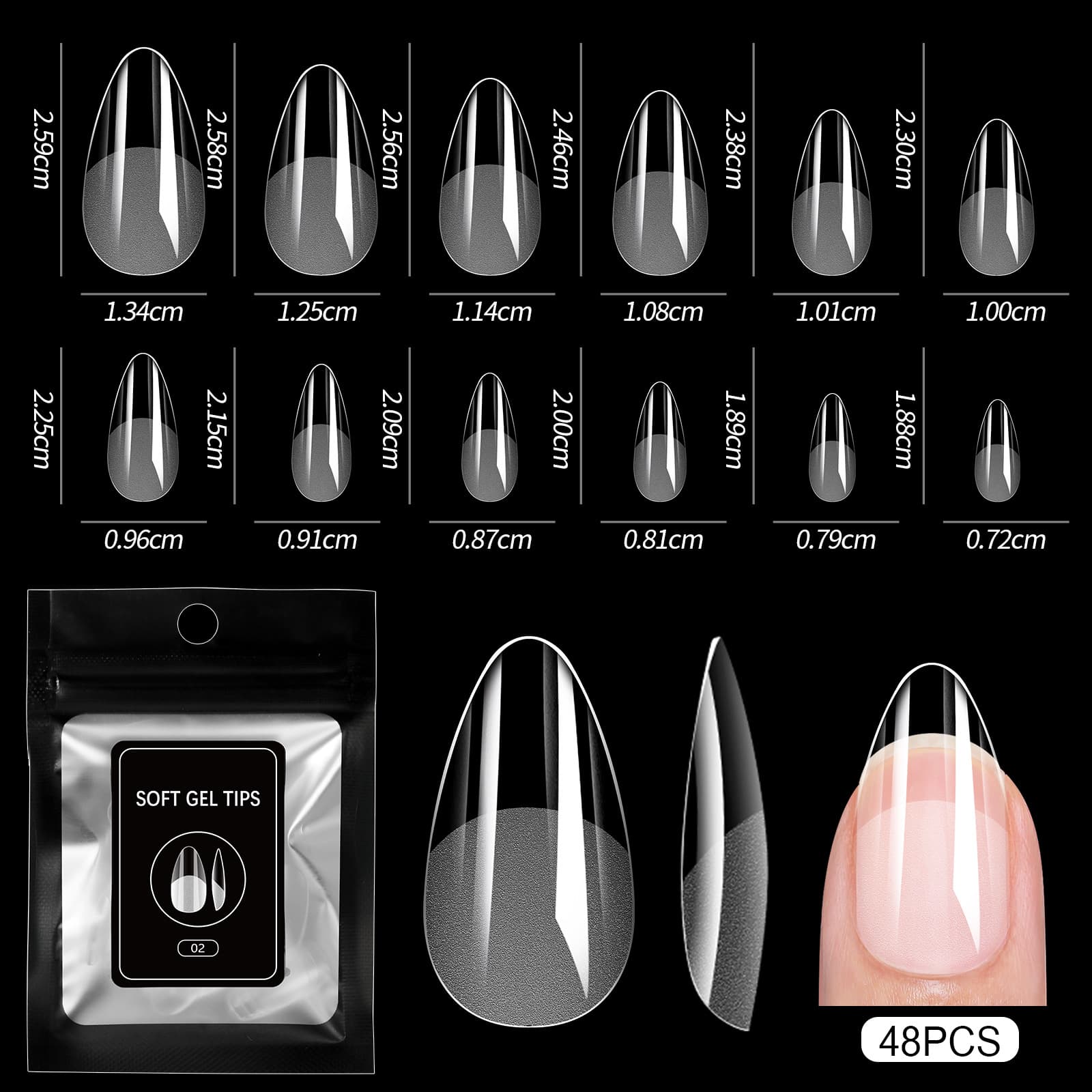 Cross-border Amazon Nail Tips Ultra-thin Seamless Matte Teardrop 48PCS False Nails Gel Polish Accessories Set