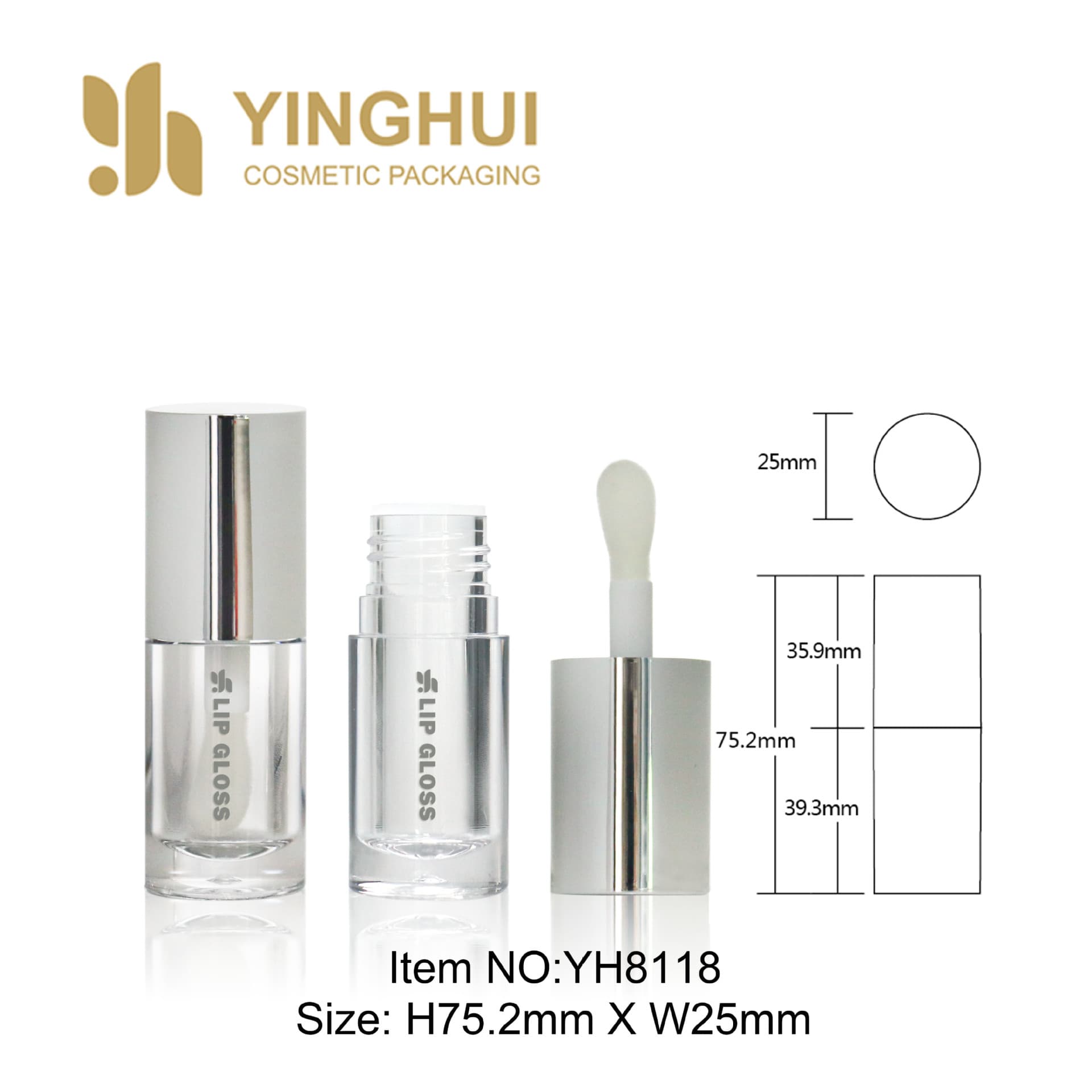 Round Large Brush Head Lip Gloss Tube, Bottle Cap Injection Molding, Cosmetic Packaging Material