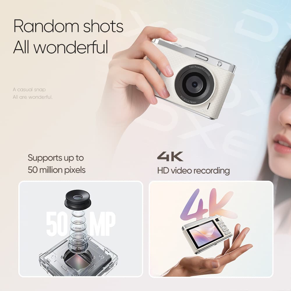 4K Mirrorless Digital Camera 72MP HD Outdoor Vlog Camera for Students CCD Camera with WiFi Connectivity
