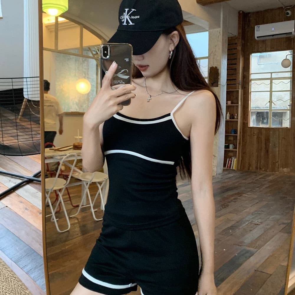 Spicy Girl Pure Desire Short Sleeve Women's Vest Top Color Block Strap Summer New Fashion Unique Inner Wear Tank Top