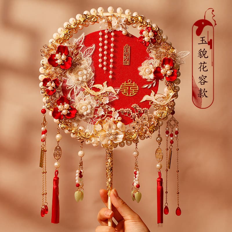 Bride Round Fan Wholesale Wedding Bride Xiuhe DIY Material Kit Ming Handmade Wedding Fan Chinese Style Fan Finished Product
