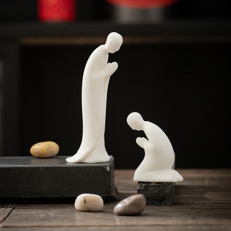 Chinese Zen Ceramic Little Monk Home Study Tea Table Desktop Faceless Monk Figure Micro Landscape Decorative Ornament