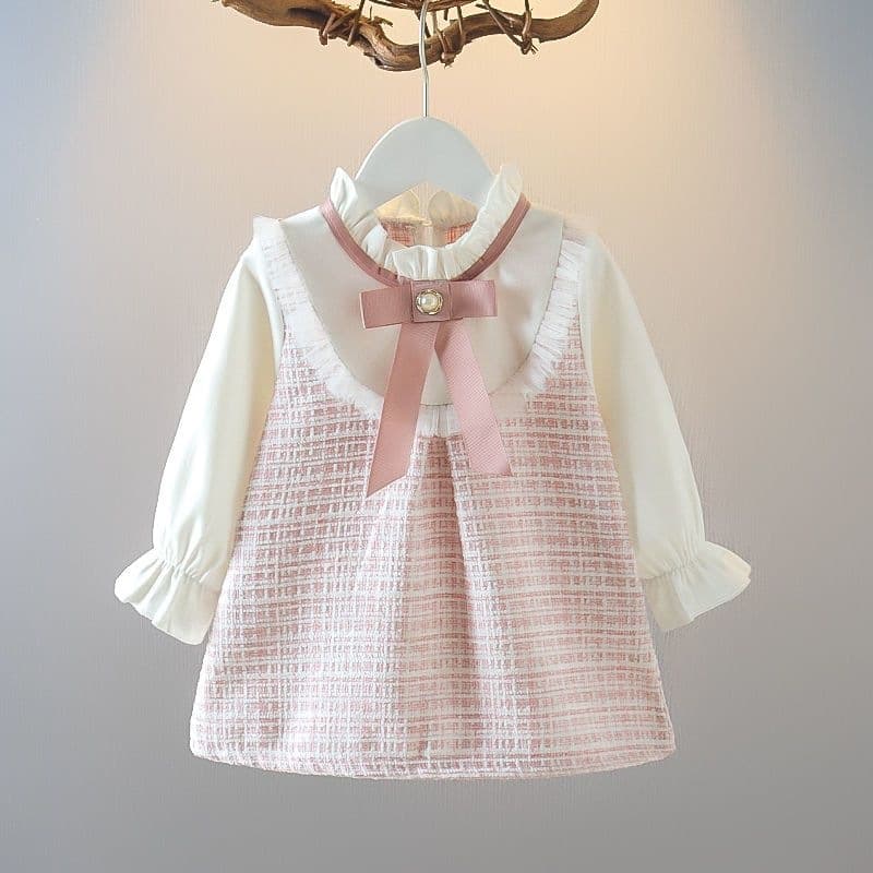 Spring Children's Dress for Girls 2026 New Style Little Fragrance Princess Dress Baby Fake Two-Piece Skirt Fashionable