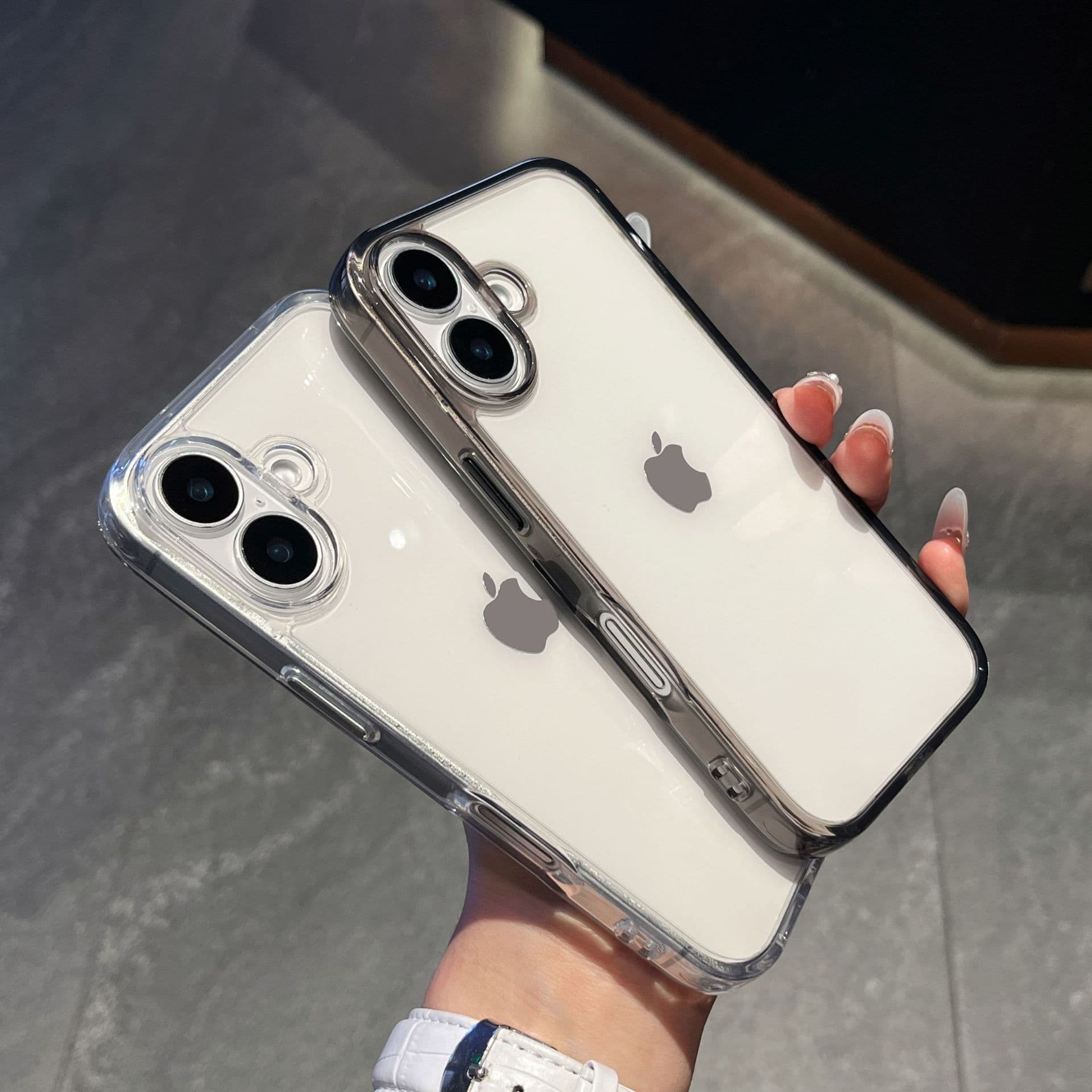 Suitable for Apple 17ProMax simple transparent iPhone16Pro mobile phone case metal 15Pro groove anti-fall for women