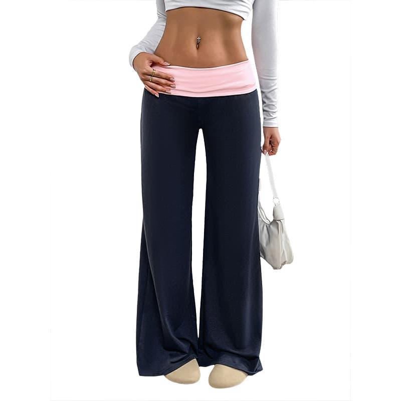 2025 New Low-Rise Pants European and American Cross-Border Trade Casual Contrast Color Patchwork Wide-Leg Pants for Women