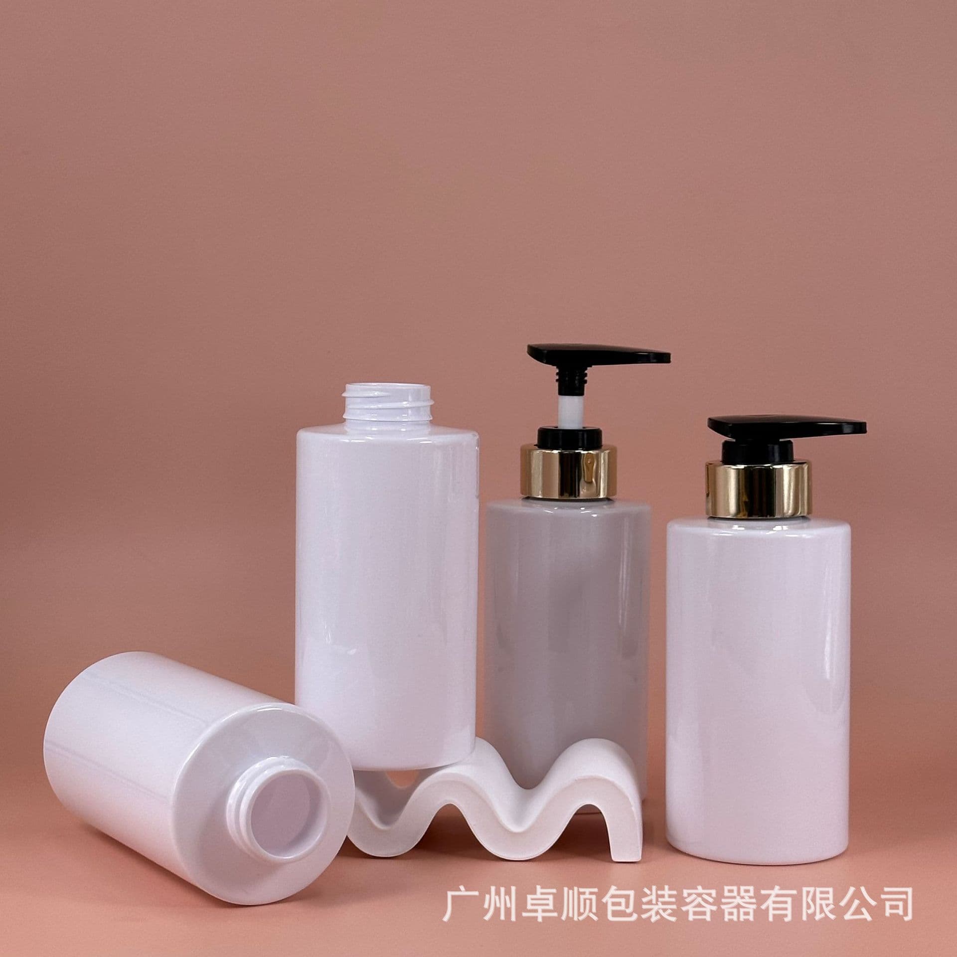 Zhuoshun 300ML frosted powder straight pump shampoo, shower gel, body lotion PET plastic bottle with gold-plated pump head