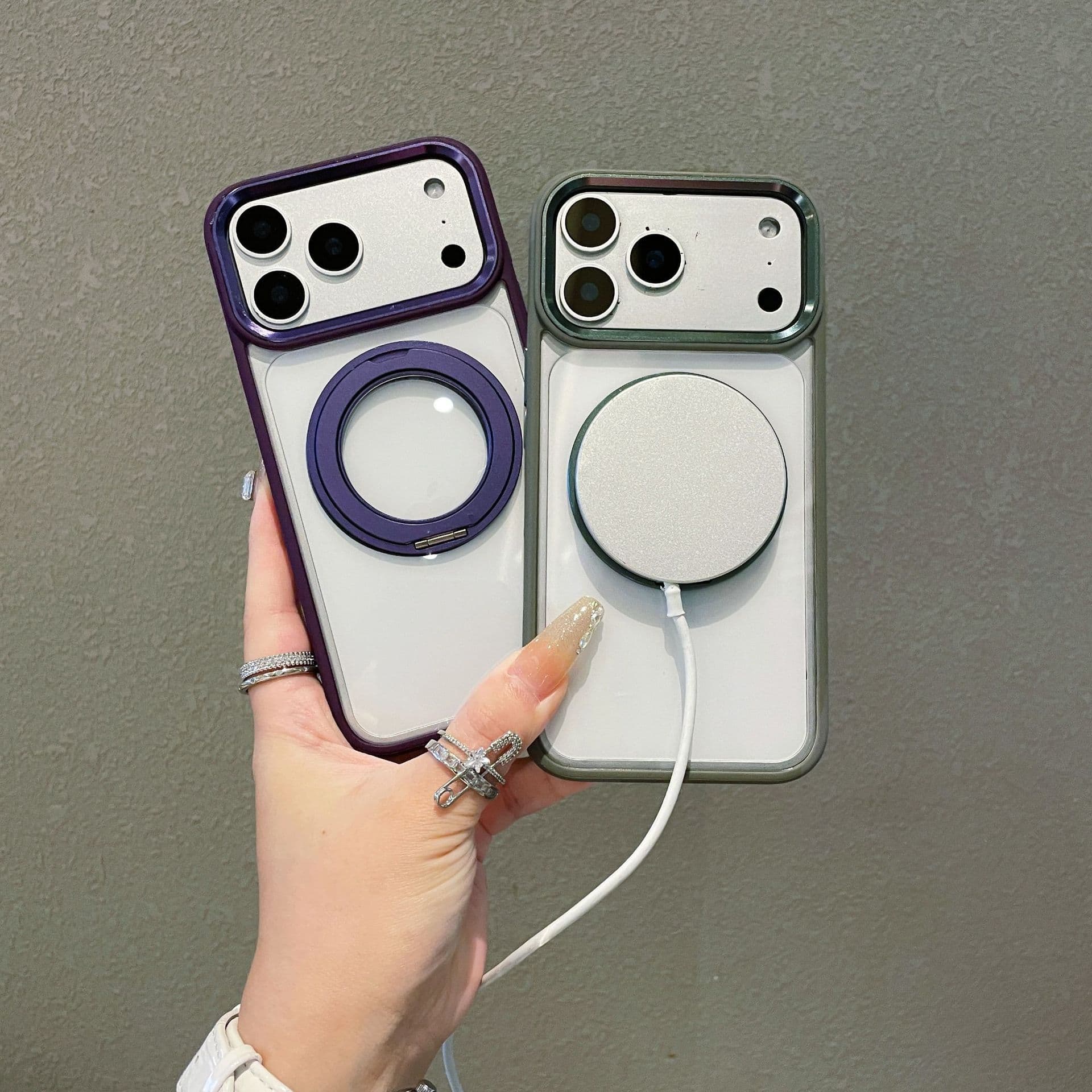 Skin-feel 360 Transparent Rotating Stand Compatible with Apple iPhone 17 Pro Max Case, Shockproof Protective Cover