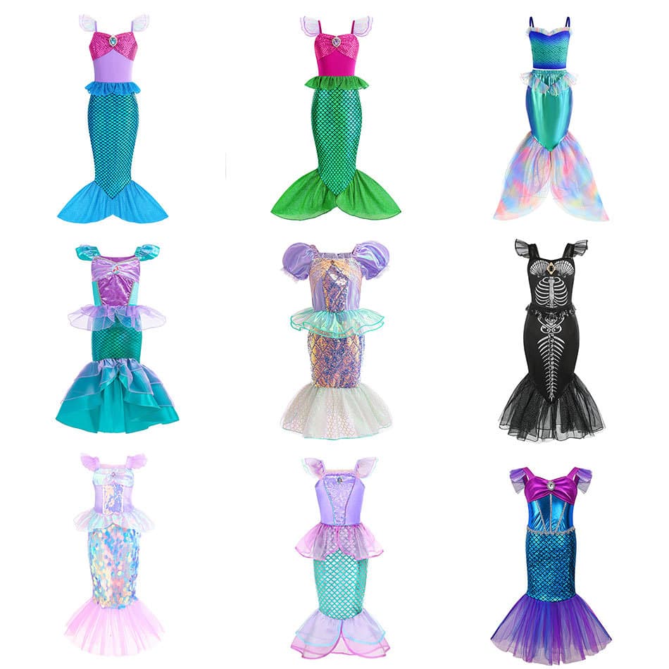 Mermaid Princess Dress Collection Ariel Wig Kids Mermaid Tail Dress European and American Style Children's Dress