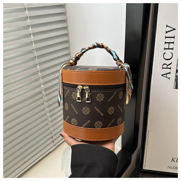 New Maillard color scarf bucket bag color-block large capacity makeup case gift cosmetic bag wholesale
