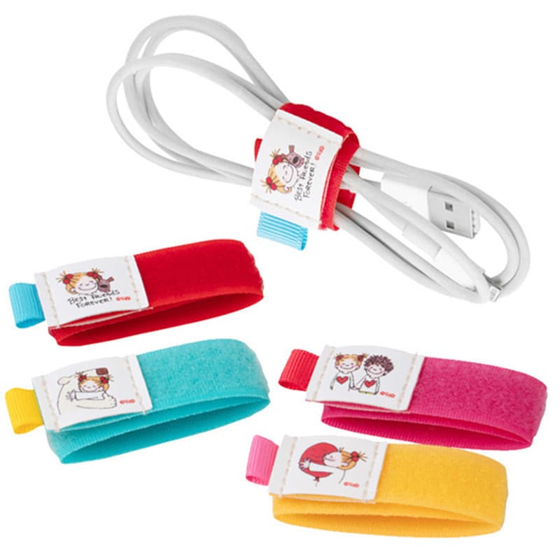 Japanese Cartoon Coco-chan Colorful Data Cable Organizer, Magic Tape Cable Tie for Earphone and Computer Wire Binding and Management