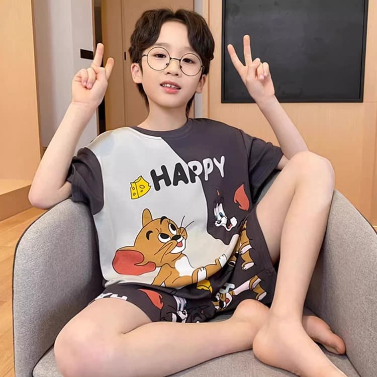 2024 New Summer Short Sleeve Pajama Set for Boys - Thin Style for Kids, Teens, and Toddlers Homewear