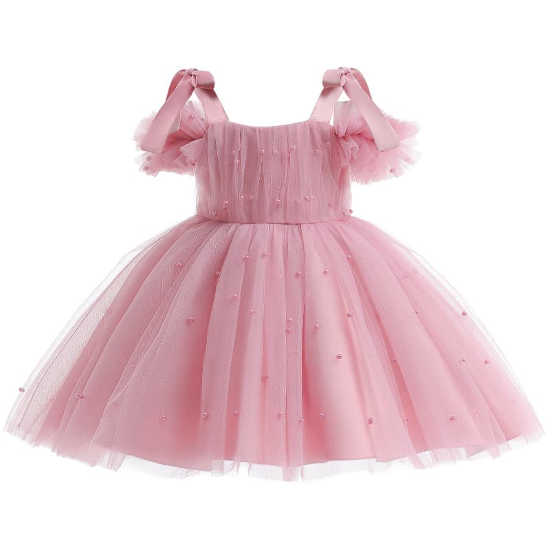 Amazon Foreign Trade Hot Seller Girls' Mesh Princess Dress with Bow Strapless Gown for Mid-Child Performances