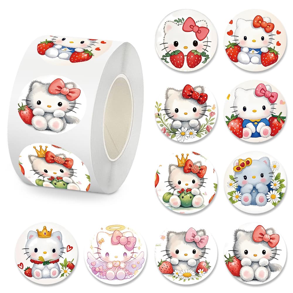 500 sheets per roll of cartoon cute KT cat decoration stickers gift reward hand account label sealing roll stickers