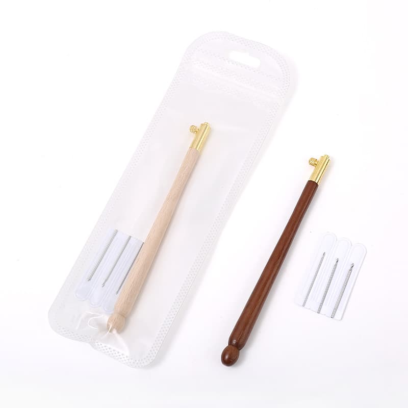 French Embroidery Crochet Hook Hand Embroidery Reverse Stitching Tool Front and Back Bead Sequin Crochet Hook Beech Wood Handle Crochet Hook