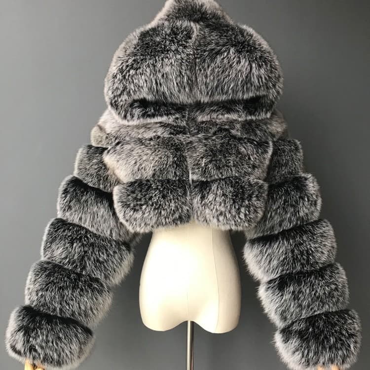 Fur Manufacturer Wholesale Cross-Border European and American Fur Coat Faux Fox Fur Patchwork Hooded Short Sleeve Women's Clothing In Stock