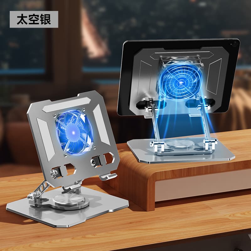 Metal Tablet Stand with Turbo Cooling, Foldable Desktop Tablet Holder, Lazy Bracket, Live Streaming Stand