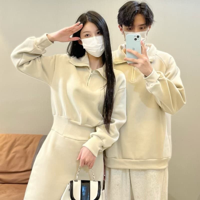 Couple Outfit Fall/Winter New Korean Style Campus Fleece-Lined Thick Pullover Hoodie Long-Sleeve Waist-Tightening Slim Dress Trendy