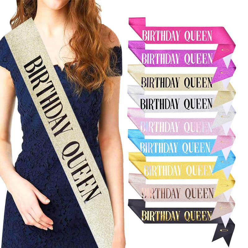 Birthday Party Queen Shoulder Ribbon Decoration Glitter Festive Gathering Ceremony Sash Special Use Clothing Role Prop