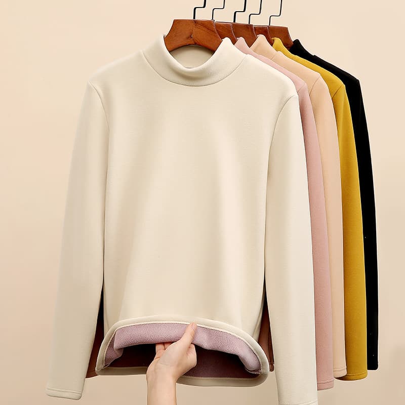 2168 Fleece Semi-Turtleneck Dralon Base Layer Women's Autumn/Winter New Thick Inner Layer High-End Black Mid-Neck Warmth