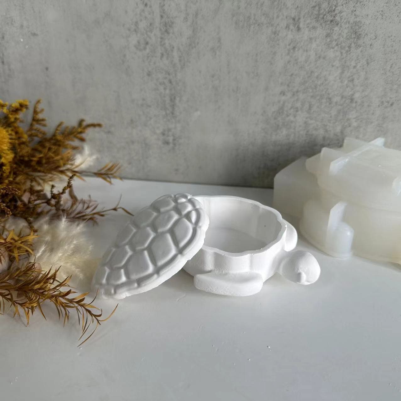 Turtle Storage Box Silicone Mold with Lid, Turtle Jewelry Earring Storage Box Plaster Mold