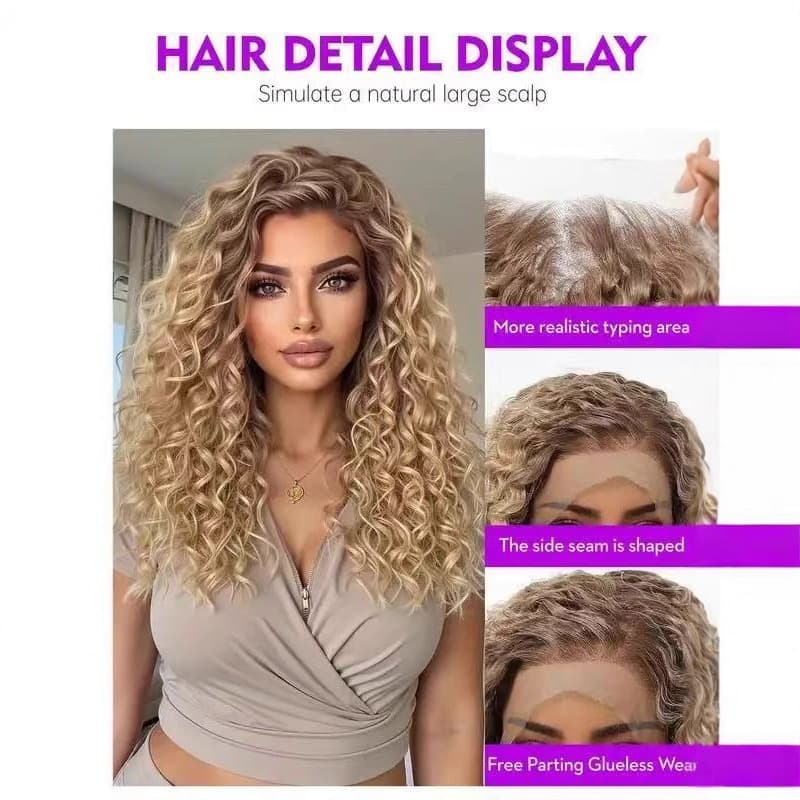 European and American wigs African small curly hair 13*4 front lace center parted small curls long curly hair chemical fiber high temperature silk headgear wholesale