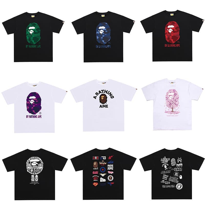 Long-Term Supply of Authentic Cross-Border Trendy Brand Bape Summer New Short-Sleeve 260g Ape Head T-Shirts for Men and Women in Stock