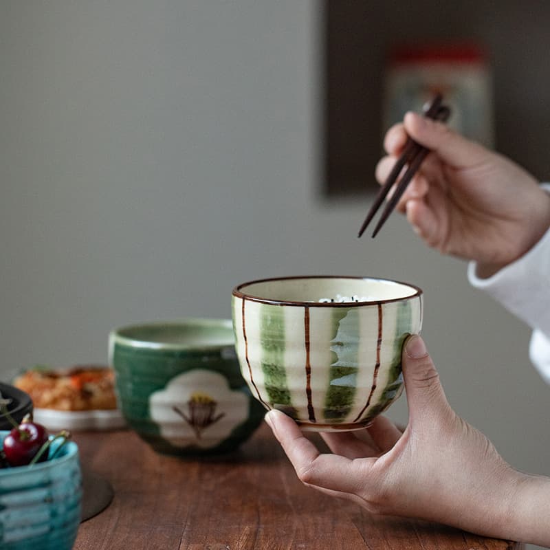 Japanese Mino Ware Ceramic Bowl Set, Japanese-Style Household Rice Bowls, Simple and Light Luxury Gift Wooden Box Bowl Set
