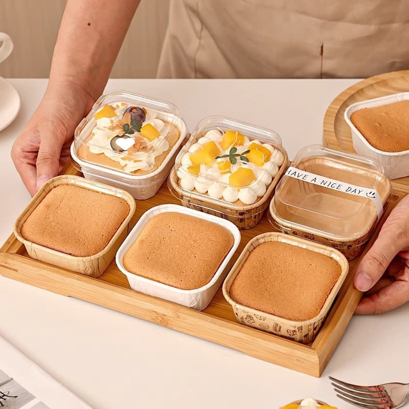 Square Cupcake Boxes with Lids, Disposable Baking Paper Liners, Bread Cups, Cupcake Paper Liners