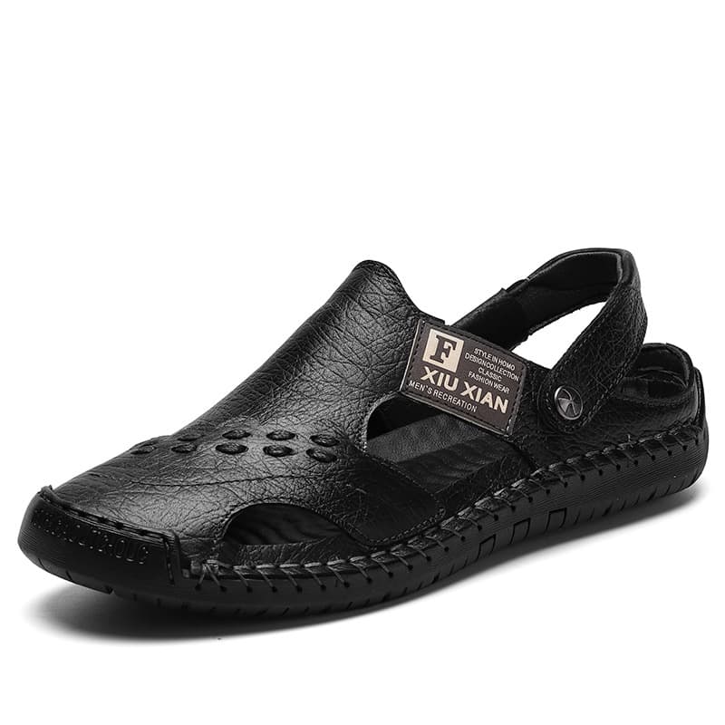 Summer Cross-Border Men's Genuine Leather Outdoor Beach Sandals, Casual Large Size Men's Shoes, Closed-Toe Dual-Purpose Sandals and Slippers