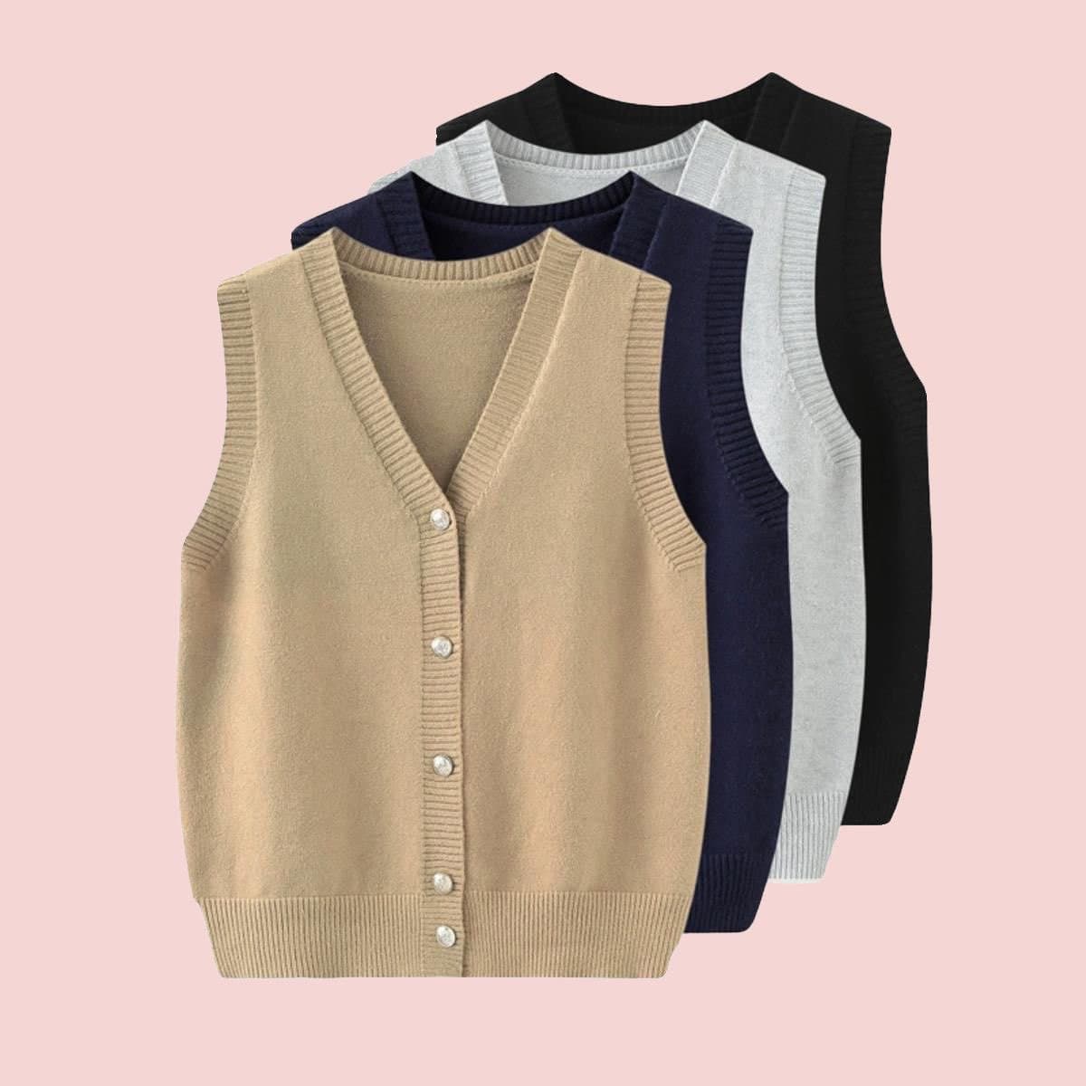 JK Uniform Original Solid Color Sleeveless Vest Knitted Sweater Cardigan Loose New College Style Autumn