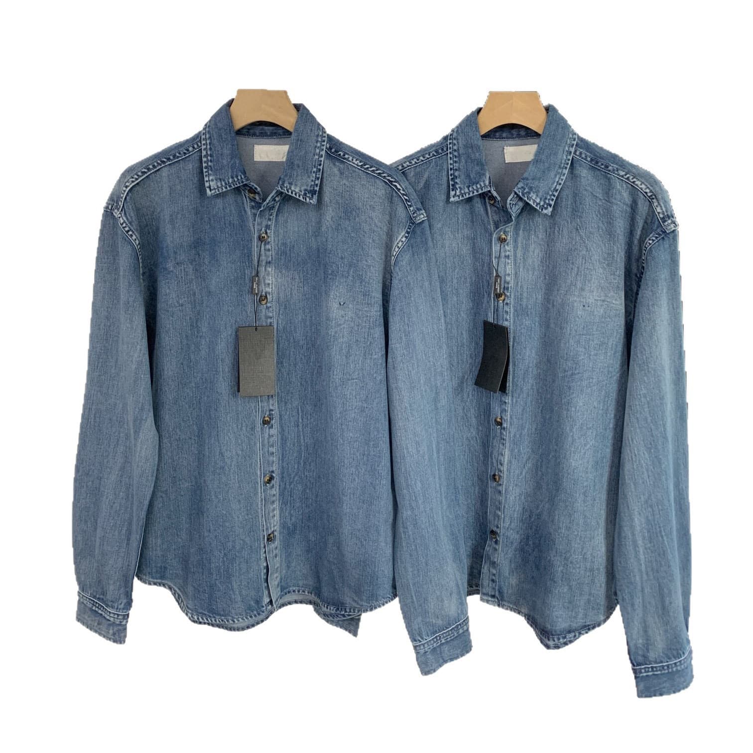 Embroidered SL Denim Shirt - New Fall Washed Blue Long-Sleeve Shirt Jacket Unisex Celebrity Style Casual