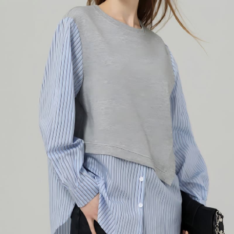 Improved Model, Please See the Actual Product before Placing an Order [Original Workmanship] High-End Striped Splicing Long-Sleeved Sweatshirt for Women