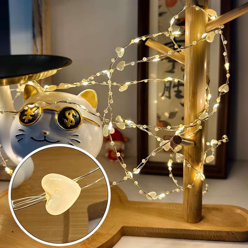 Flashing string lights ins decoration girl's heart room layout pearl lamp beads led copper wire lights with ins style