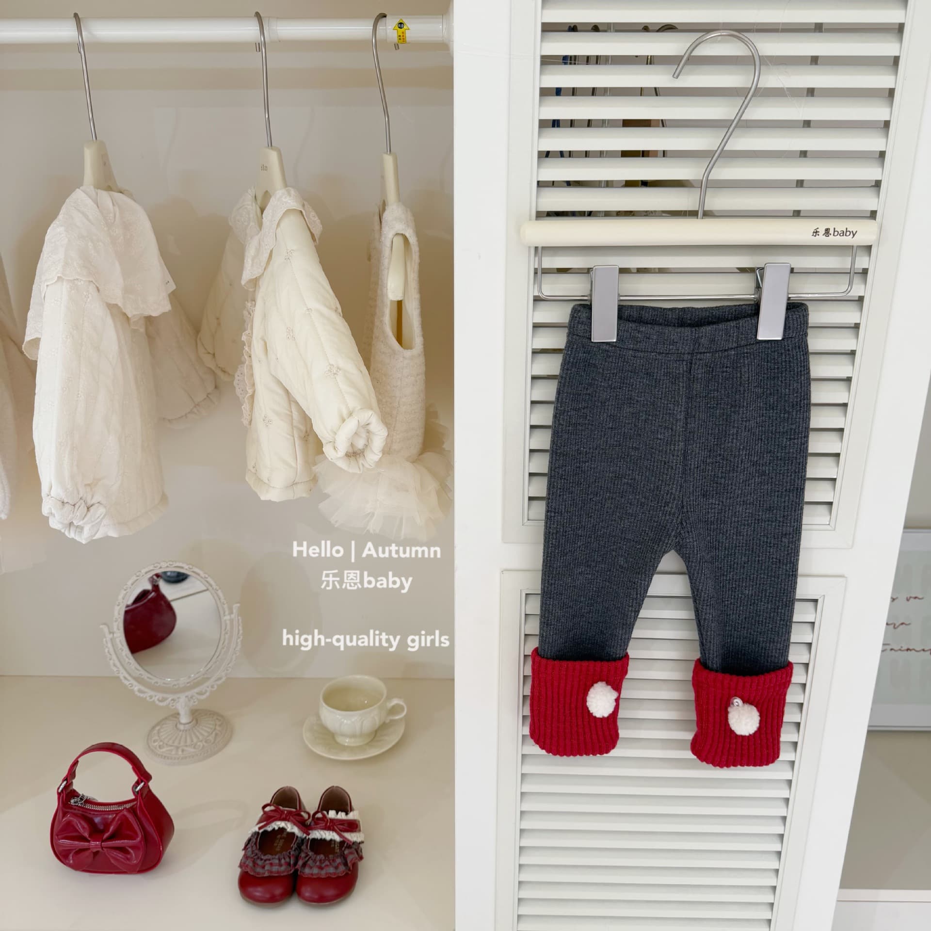 [Leen Children's Clothing] Original design winter girls' gray and red pile socks plus velvet and thickened versatile leggings