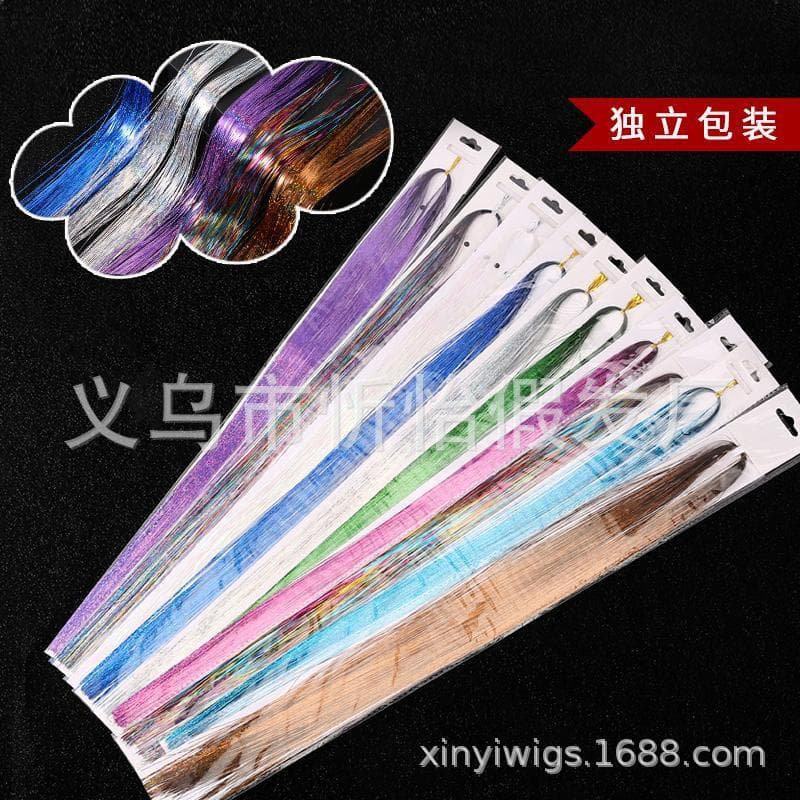 Amazon's Hot-Selling Tinselhair Laser Gold Shiny Metallic Wire Seven-Color Seamless Hair Extensions Wig Pieces in Stock